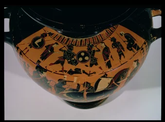 Attic Black-Figure Hydria, Battle Scene (detail)